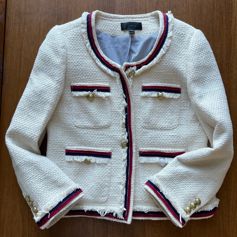 NWOT J Crew Tweed Red White Blue Lady Jacket - Picture 3 of 6